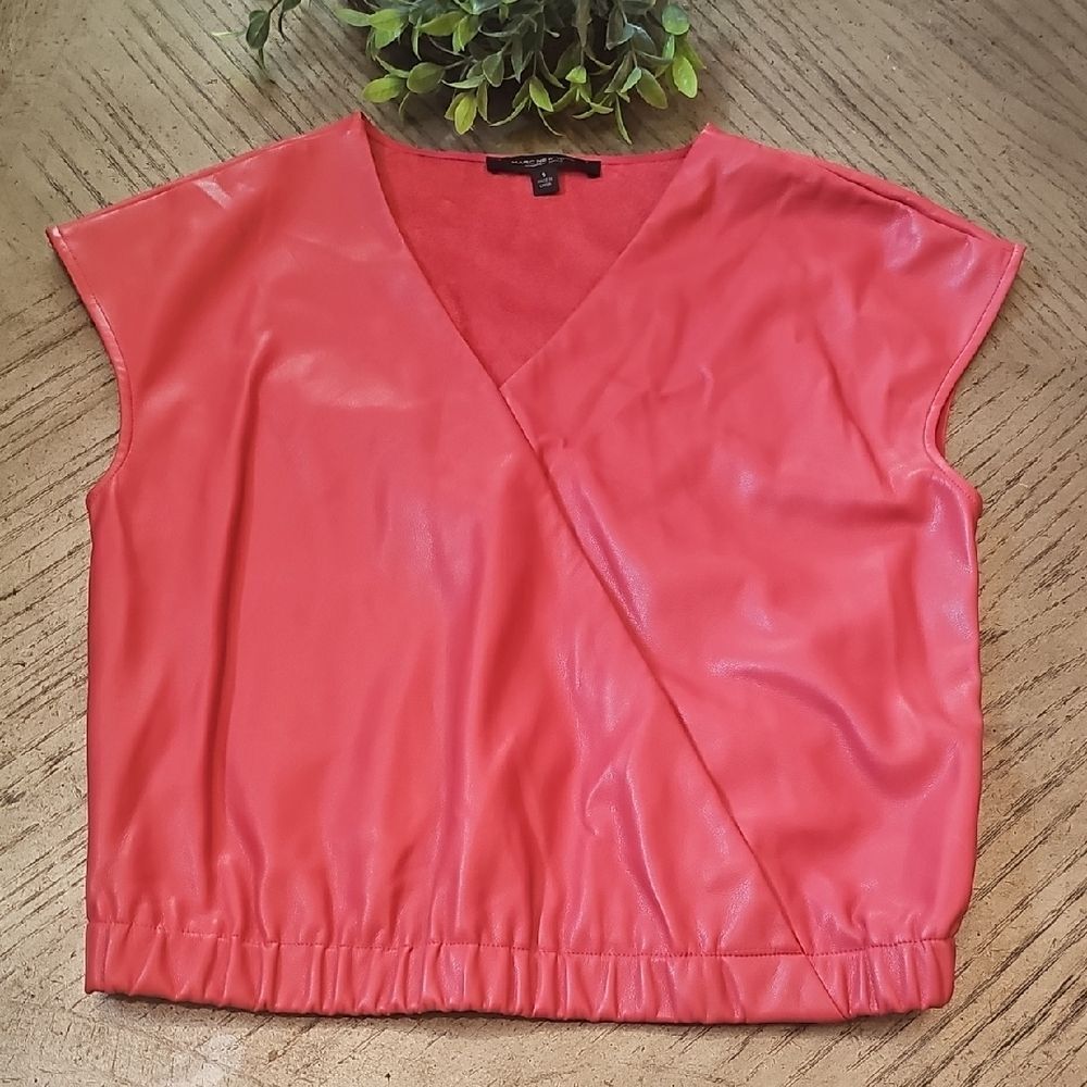 Marc New York Faux Leather Red Blouse Size S NWOT